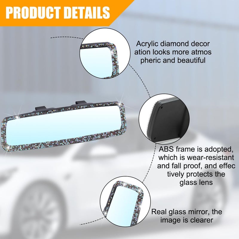Osilly Bling Car Rearview Mirror, Decorations Rear View Mirror with Crystal Rhinestones & Diamonds, Car Interior Trim Accessories, Clip-on & HD Glass, Sparkly Gift (AB Color+Purple) - Image 3